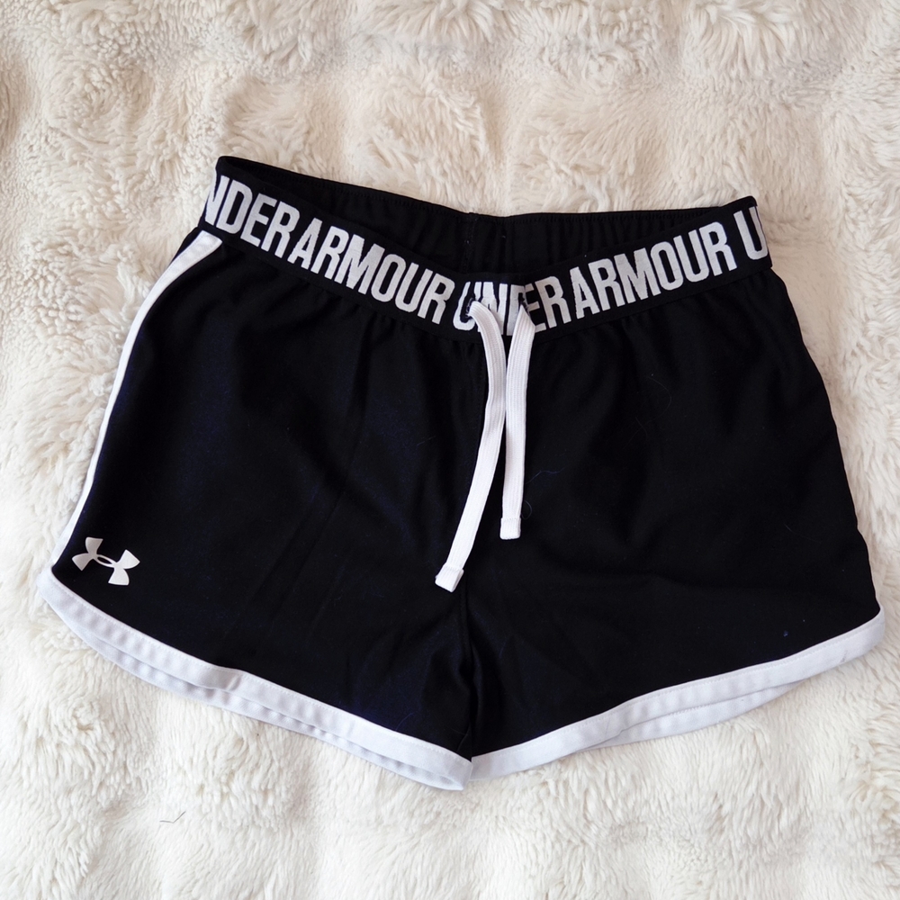 Under Armour Girl's Black Shorts with White Trim